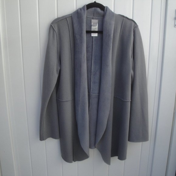 Chico's Cardigan Open Front Zenegy Gray Fleece (Size1) = Medium - Picture 2 of 3